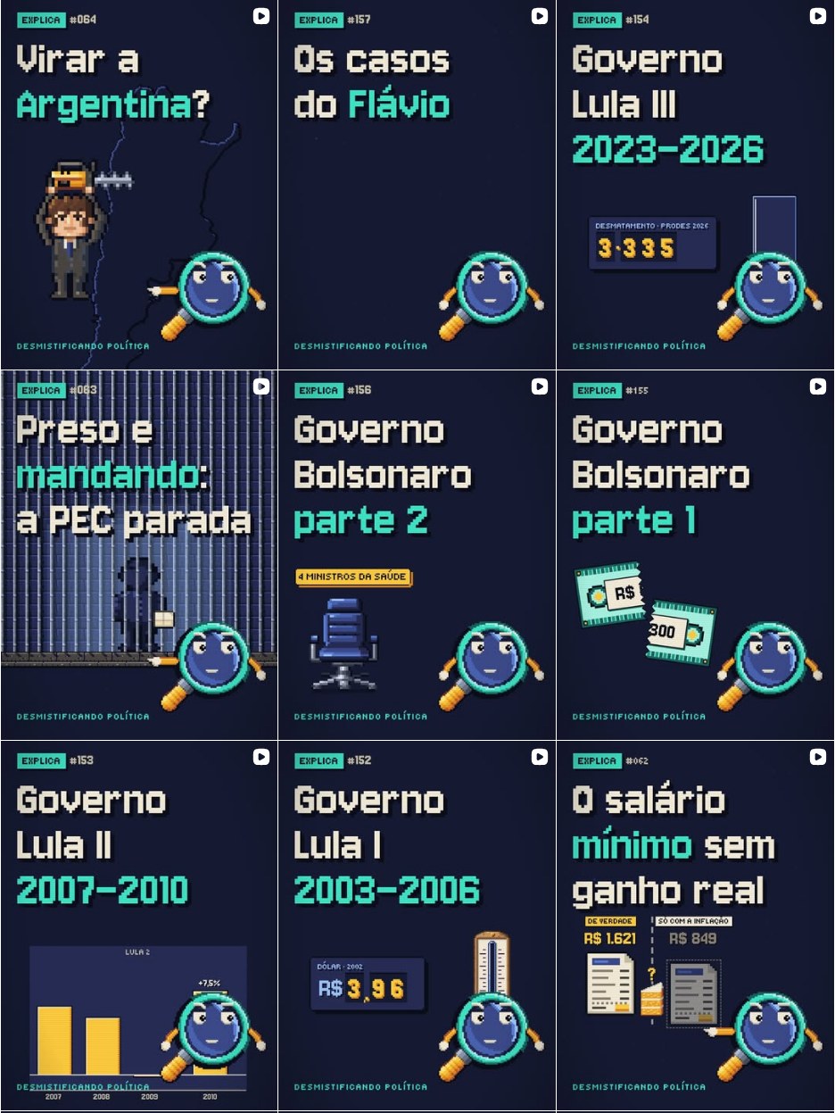 Capas reais em pixel art do perfil desmistifica.br